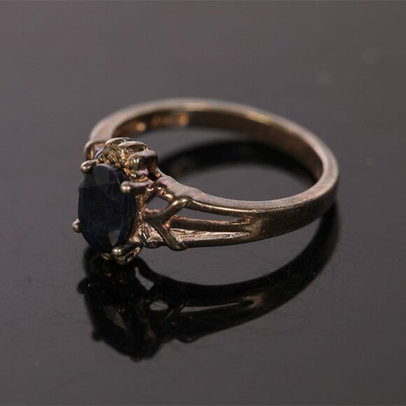 Vintage sterling silver cocktail ring with lab-created sapphire, size 6 - Picture 5 of 5